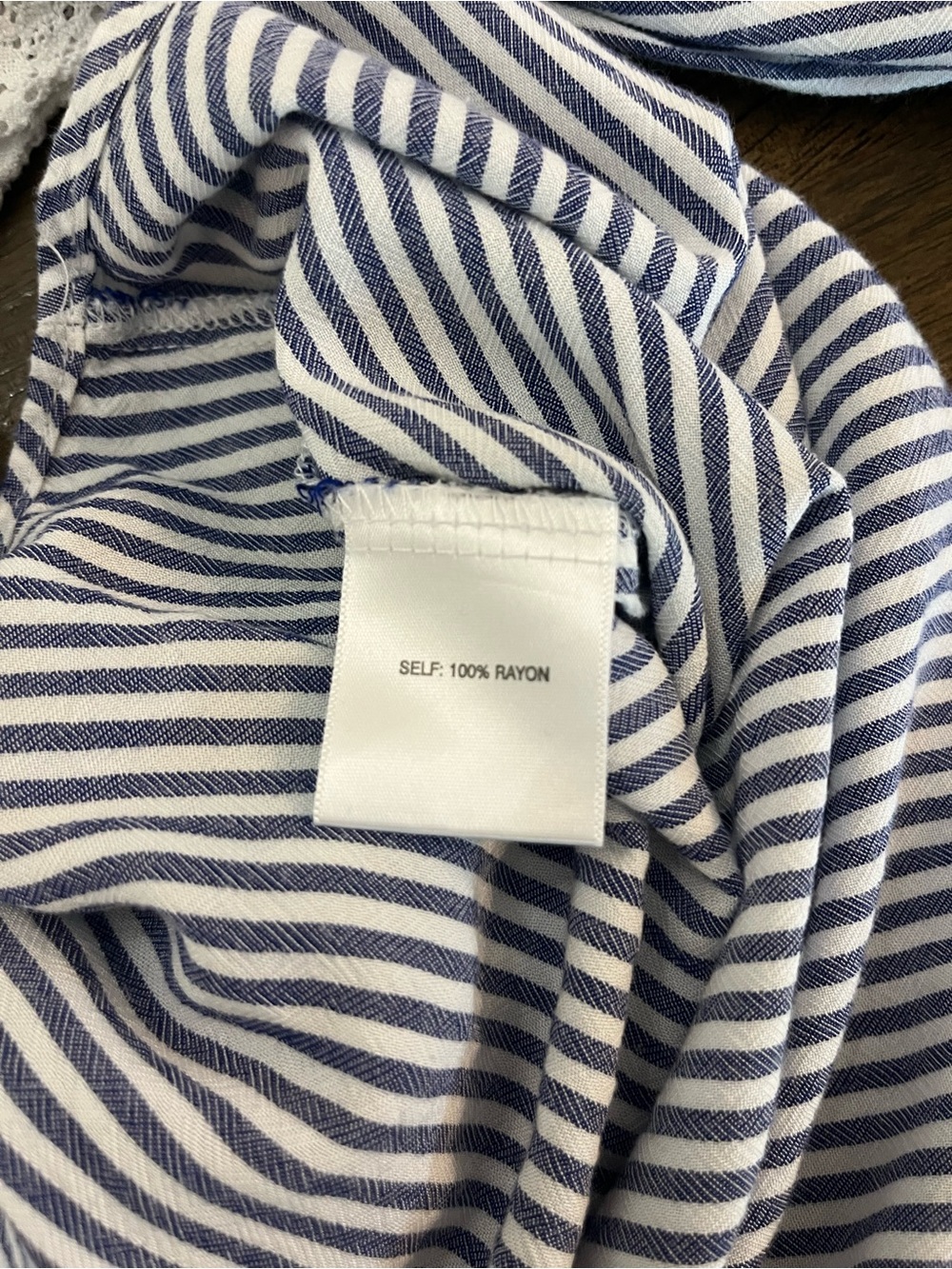 Jane & Delancey Striped Blue and White Lace-Trim Womens Flare Sleeves Top Medium - Picture 6 of 7